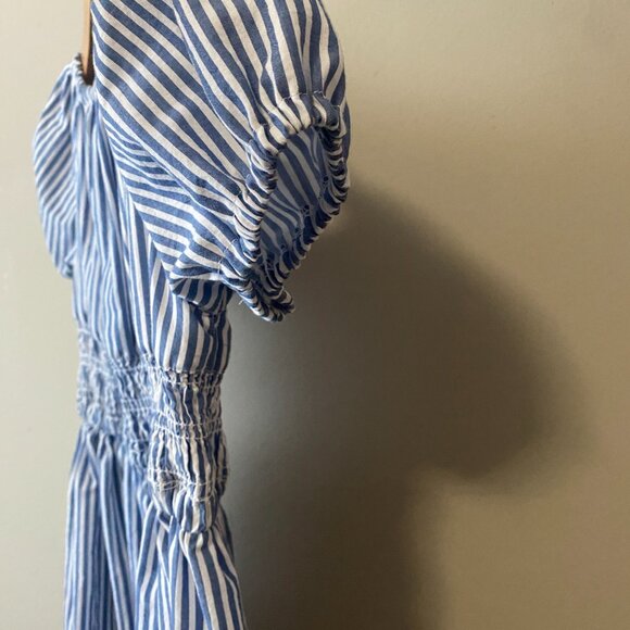 Handmade Children's Blue White Stripes Upcycled 100% Cotton Ruffle Dress - Picture 10 of 15